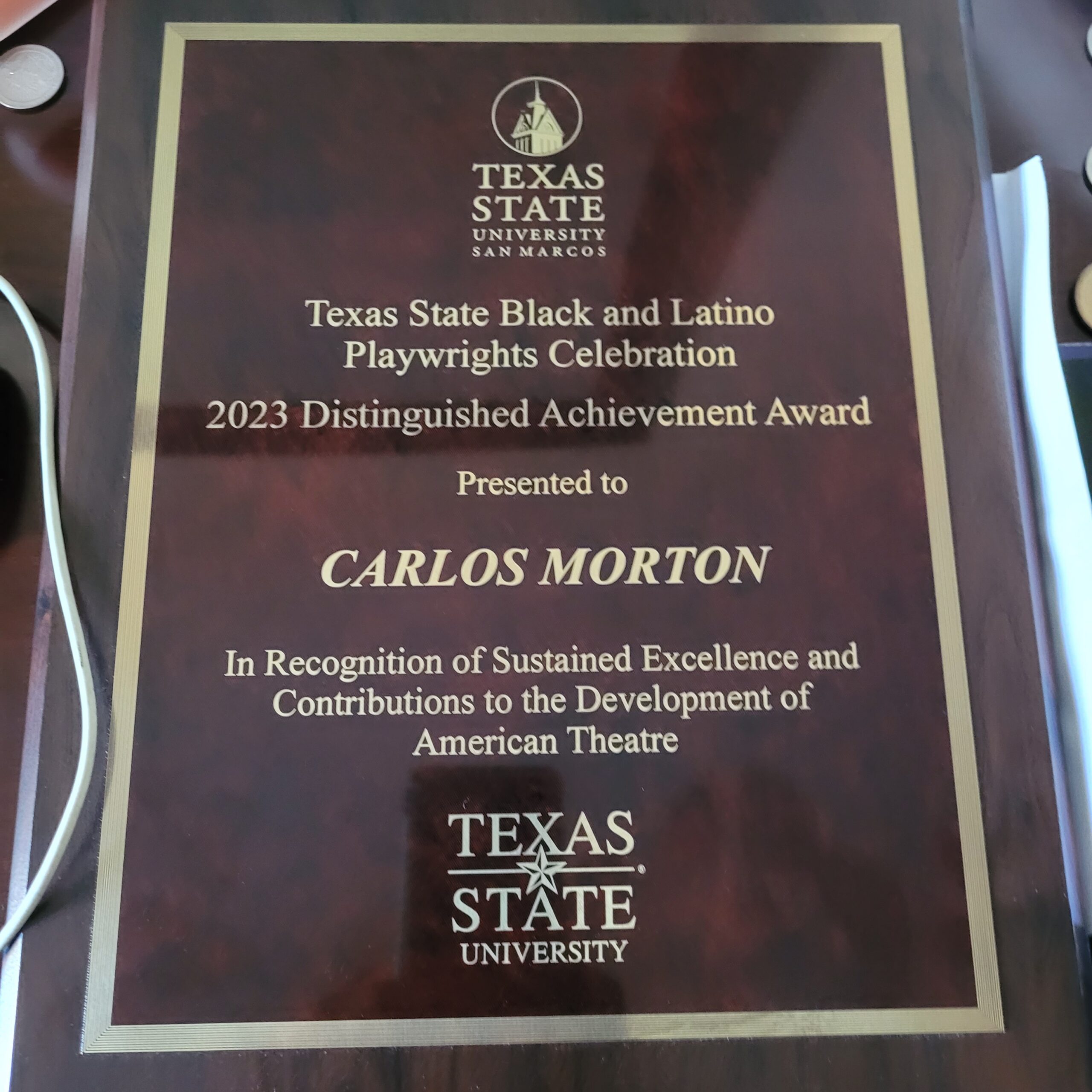 Prof. Carlos Morton has Received an Award!